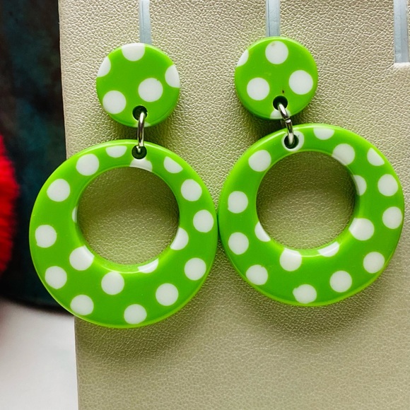Lot of 2White green & White blue Polka dots earrings | - Picture 2 of 3